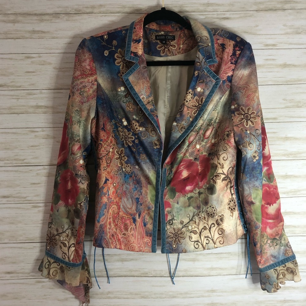 Boho Chic satin floral printed blazer